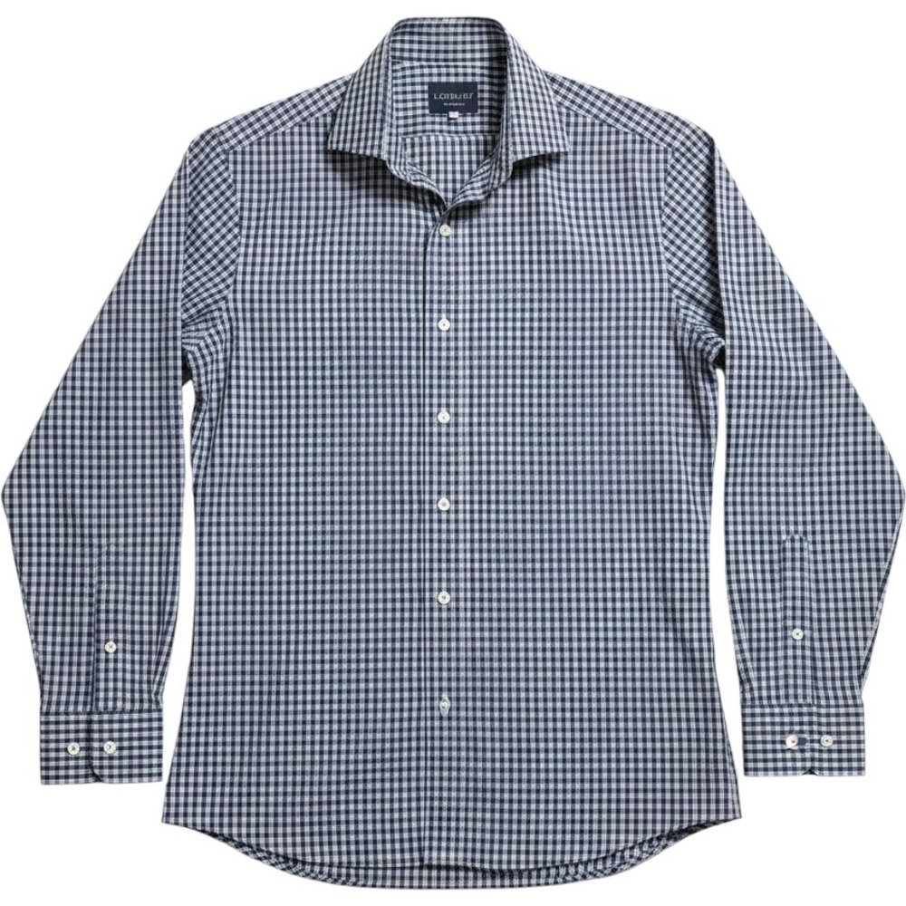 Ledbury Mens Navy Blue White Micro Check Dress Shirt Spread Collar 16 41cm